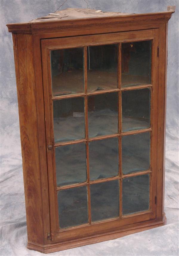 Appraisal: pane pine hanging corner cupboard h Estimate -