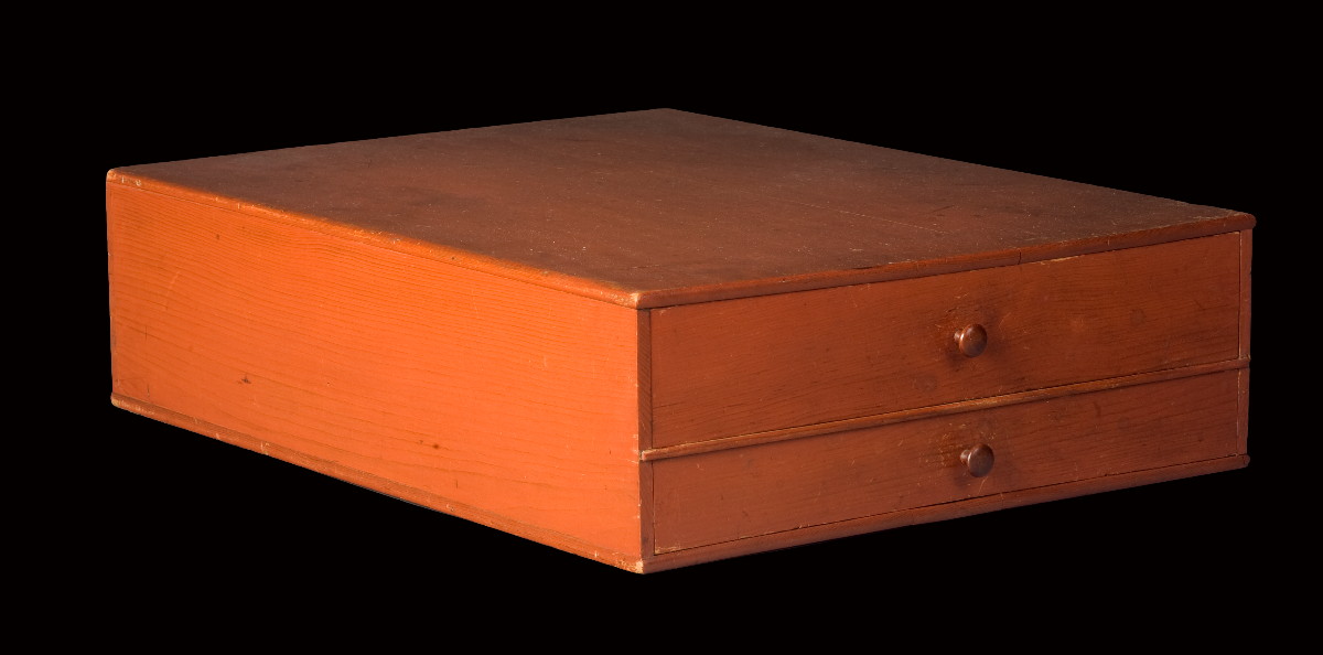 Appraisal: SHAKER DESK BOX ENFIELD CONNECTICUT CIRCA Pine with original red