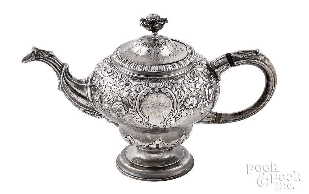 Appraisal: Scottish silver teapot ca Scottish silver teapot ca bearing the