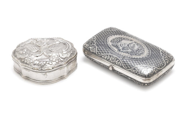 Appraisal: An th century Turkish silver snuff box with Tughra mark