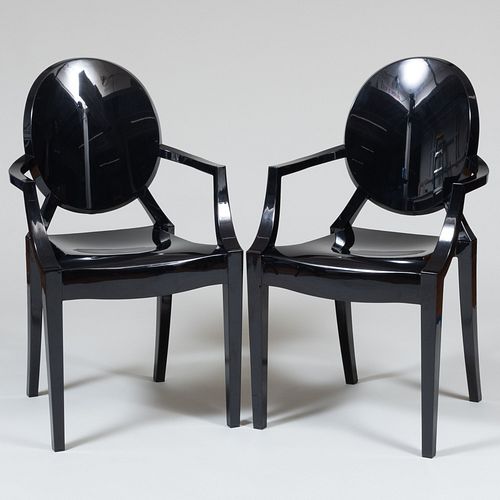 Appraisal: PAIR OF PHILIPPE STARK 'LOUIS GHOST' PLASTIC BLACK CHAIRS x