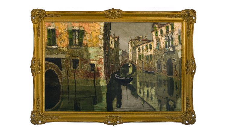 Appraisal: Attributed to Carlo Montani Venice Canal Scene Framed oil on