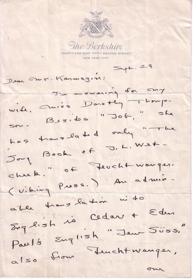 Appraisal: LEWIS SINCLAIR Autograph Letter Signed to Mr Karmazin responding on