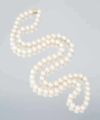 Appraisal: A Matinee Length Necklace with mm Pearls Individually knotted approximately