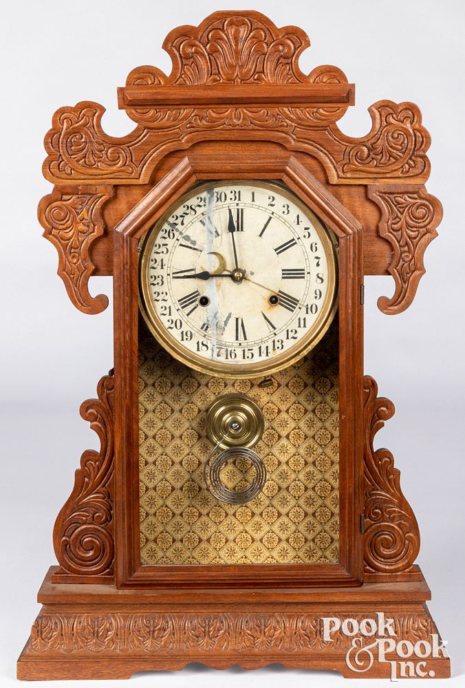 Appraisal: Waterbury walnut gingerbread clock Waterbury walnut gingerbread clock h Condition