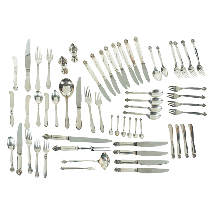 Appraisal: Georg Jensen silverware group of sixty pieces in various patterns