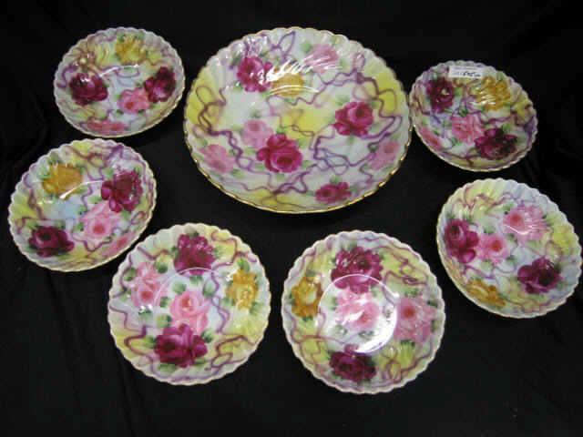 Appraisal: Handpainted Porcelain Berry Set master bowl and six individuals rose