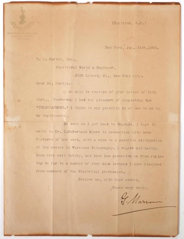 Appraisal: A hand written personal letter from Guglielmo Marconi with full