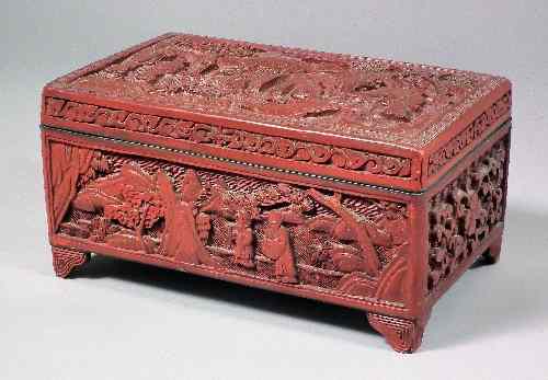 Appraisal: A Chinese carved cinnabar lacquer box and hinged lid the