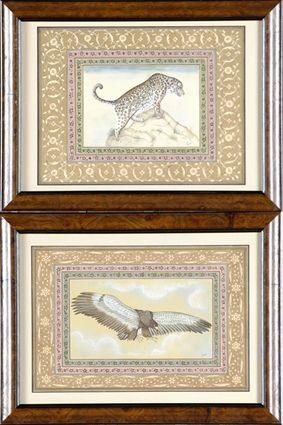 Appraisal: Indian School th C Hawk and Bengal Tiger Watercolor on