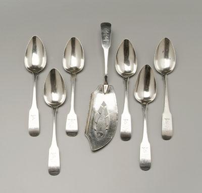 Appraisal: Irish and English silver flatware fish server six serving spoons