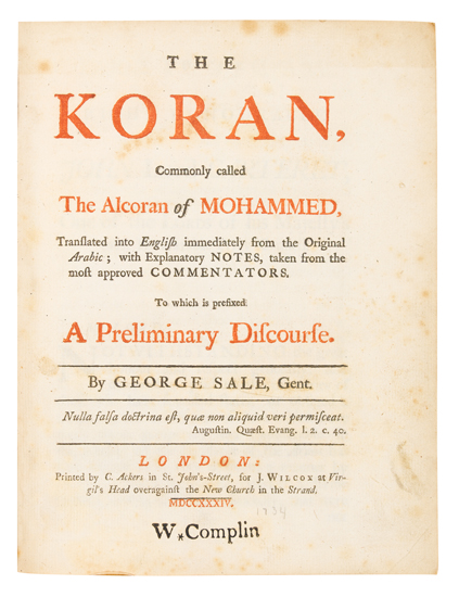 Appraisal: QUR'AN The Koran commonly called the Alcoran of Mohammed translated