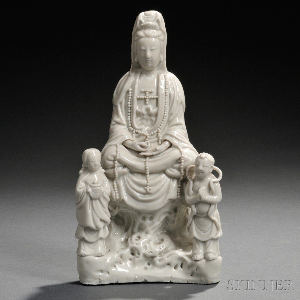 Appraisal: Blanc-de-Chine Guanyin China Qing Dynasty depicted seated on top of