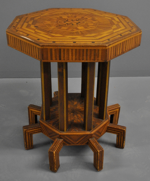 Appraisal: - Unusual folk art inlaid octagonal table h top x