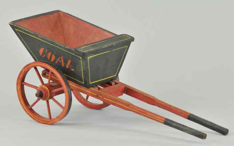 Appraisal: WOODEN COAL WAGON Early black painted open wagon with red