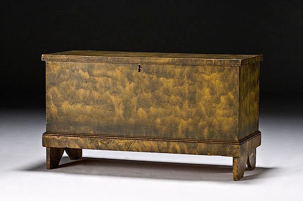 Appraisal: NEW ENGLAND SMOKE-DECORATED BLANKET CHEST ca - in pine with