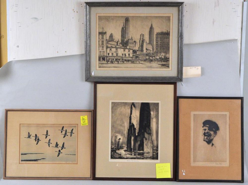 Appraisal: Group Four Framed Etchings comprising Ernest D Roth American -