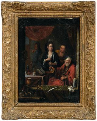 Appraisal: Dutch School painting view through a casement of an apothecary