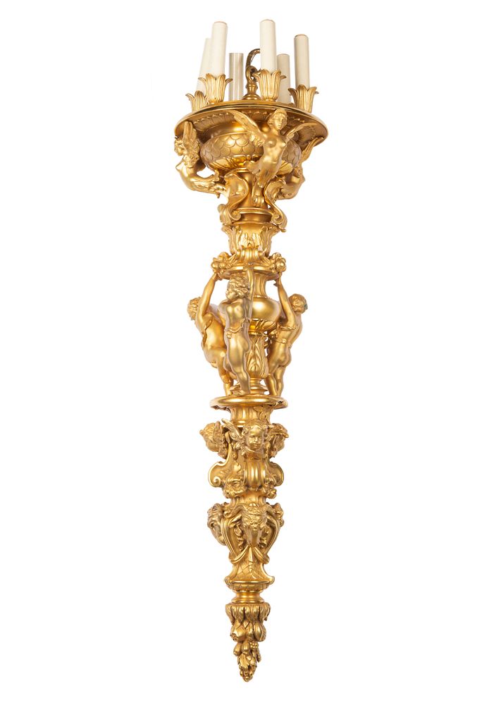 Appraisal: A FRENCH ORMOLU TORCH SUSPENSION LATE TH CENTURY A FRENCH