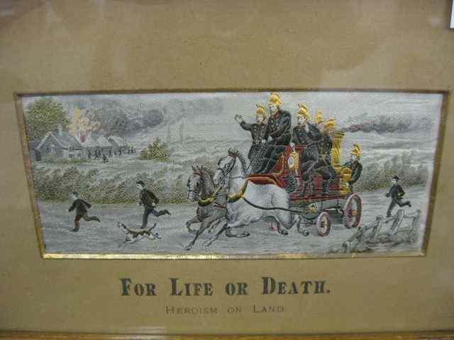 Appraisal: Victorian Stevensgraph Woven Silk''For life or Death'' horse drawn fire