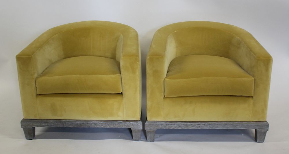 Appraisal: Pair Of Madison Velvet Upholstered Club Chairs Comfortable and nice