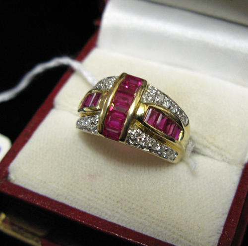 Appraisal: RUBY DIAMOND AND FOURTEEN KARAT GOLD RING The ring is