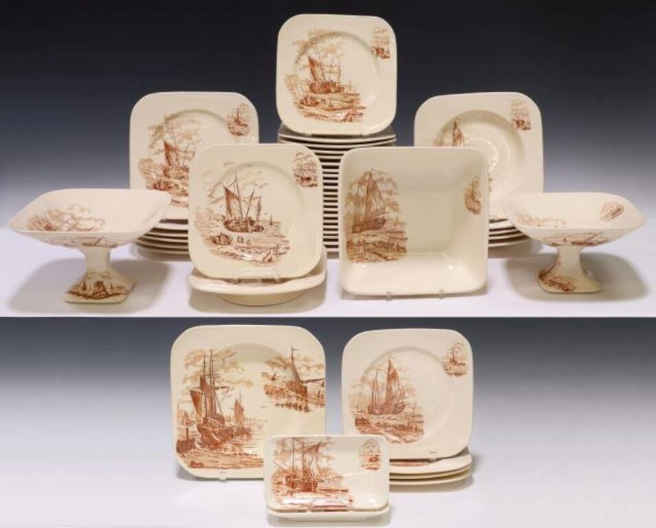 Appraisal: lot of French earthenware dinner service Longchamps multi-motif Plage pattern