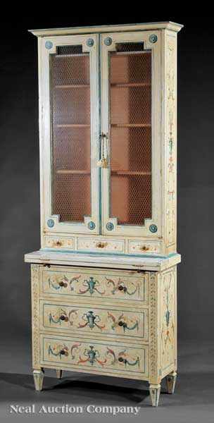 Appraisal: A Decorative Venetian-Style Paint Decorated Bookcase Cabinet th c molded