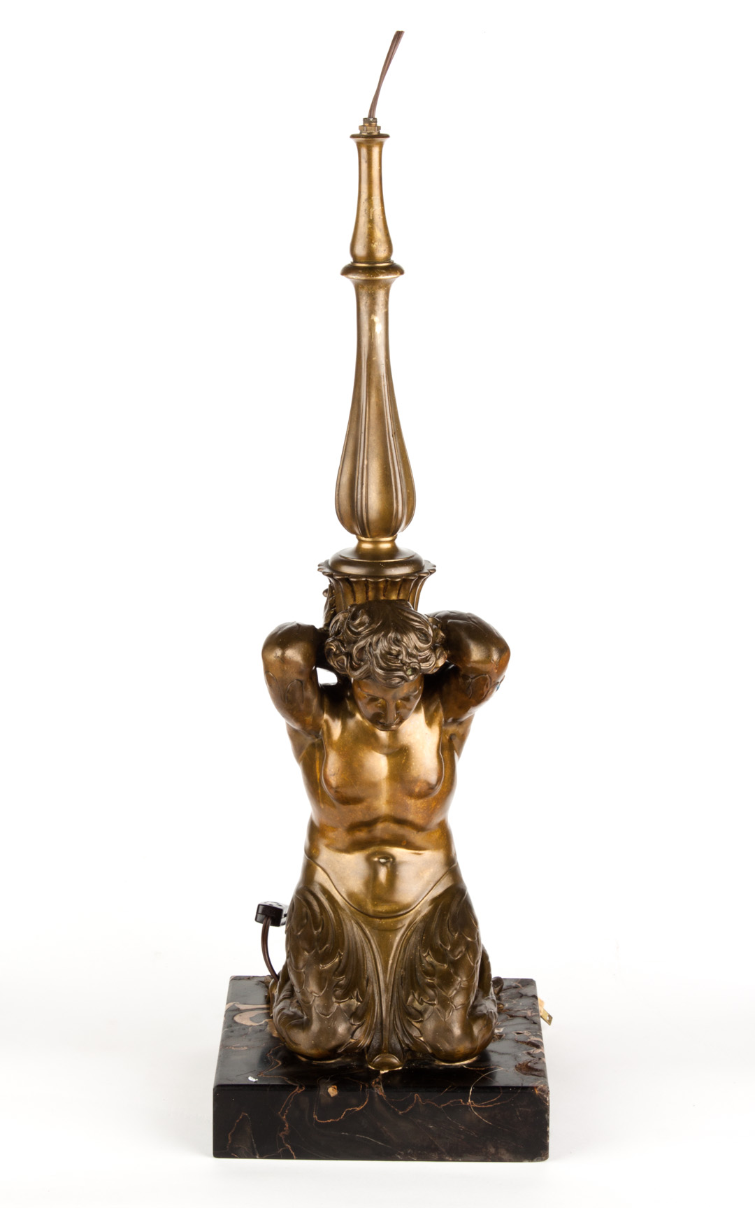 Appraisal: Classical style bronze nereid lamp circa s modeled as half