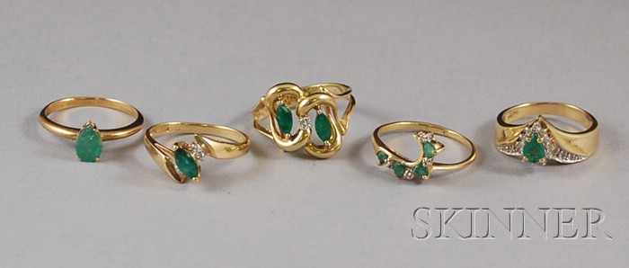 Appraisal: Four Gold Green Stone and Diamond Rings four in kt