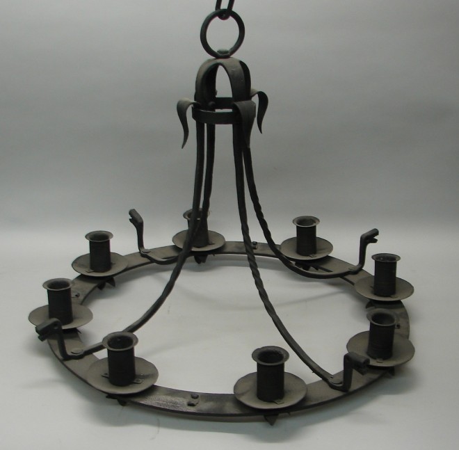 Appraisal: Wrought iron chandelier with with sockets t diameter signed Samuel