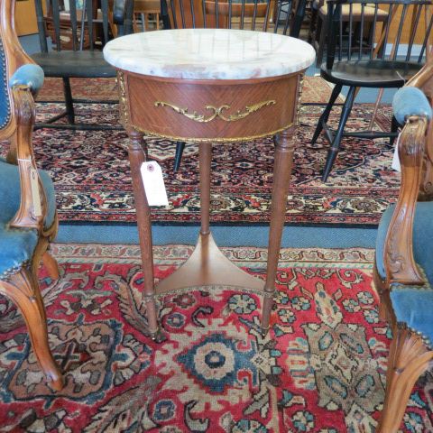 Appraisal: French Fruitwood Side Table marble top ormoulu mounts tall diameter