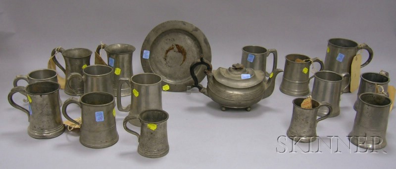 Appraisal: Fifteen English Pewter Mugs and Tankards a Plate and a