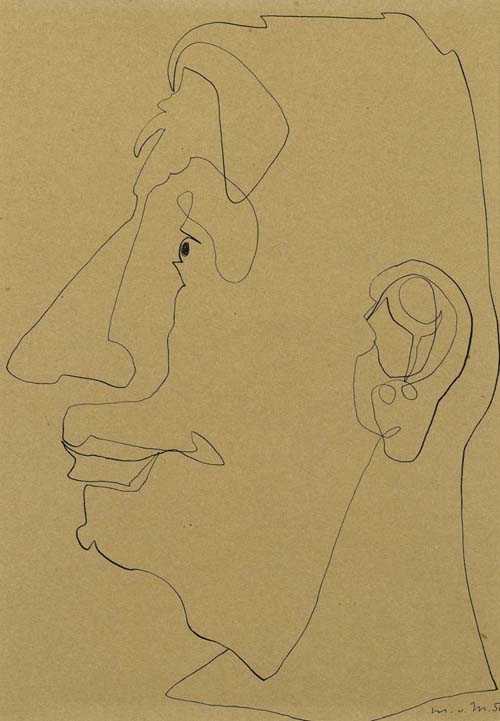 Appraisal: MOOS MAX VON Lucerne Portrait in profile Pen drawing on