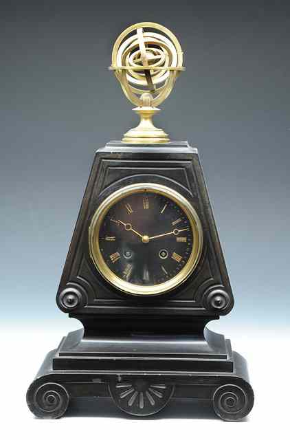 Appraisal: A TH CENTURY FRENCH POLISHED SLATE MANTEL CLOCK the black