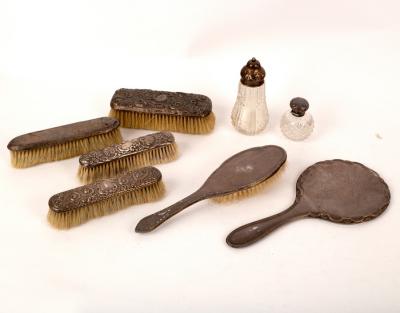 Appraisal: Four silver backed clothes brushes various a hand mirror hairbrush