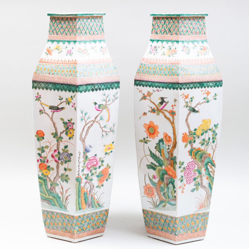 Appraisal: Pair of Large Chinese Famille Vert Porcelain Vases x in