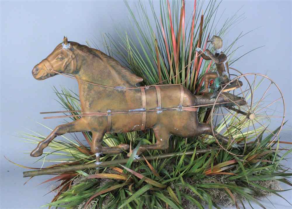 Appraisal: MOLDED COPPER HORSE WITH SULKY AND RIDER WEATHER VANE th