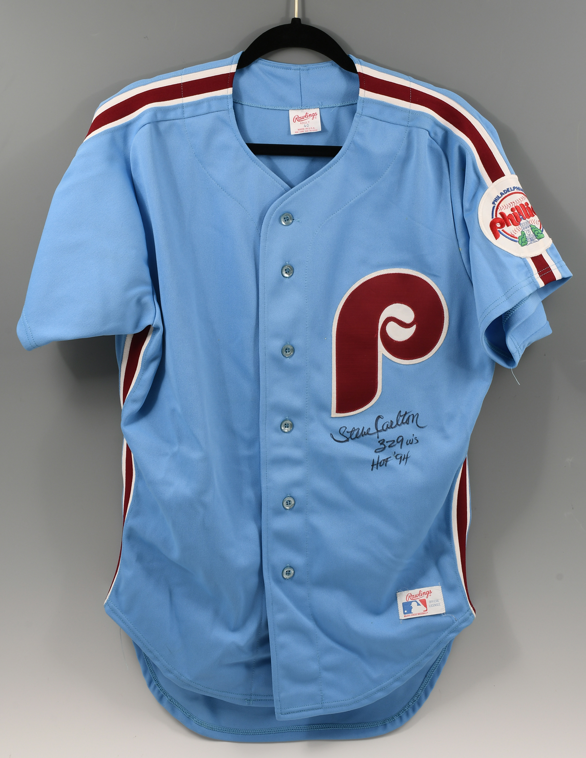 Appraisal: SIGNED STEVE CARLTON RAWLINGS SIZE JERSEY Philadelphia Phillies star pitcher