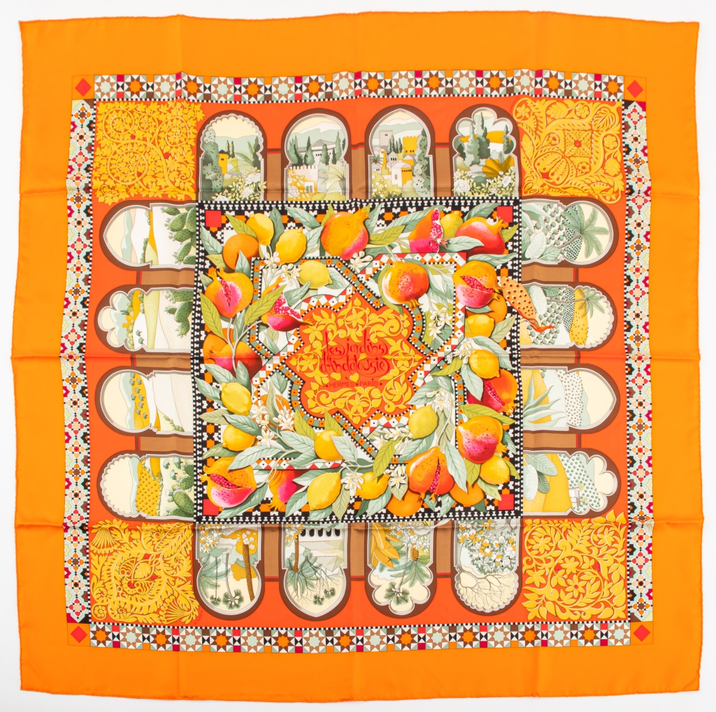 Appraisal: HERMES LES JARDINS D'ANDALOUSIE SILK TWILL SCARF Hermes square silk