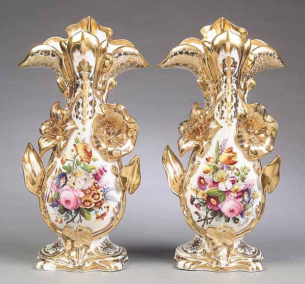 Appraisal: A Pair of Paris Porcelain Vases mid- th c hand-painted