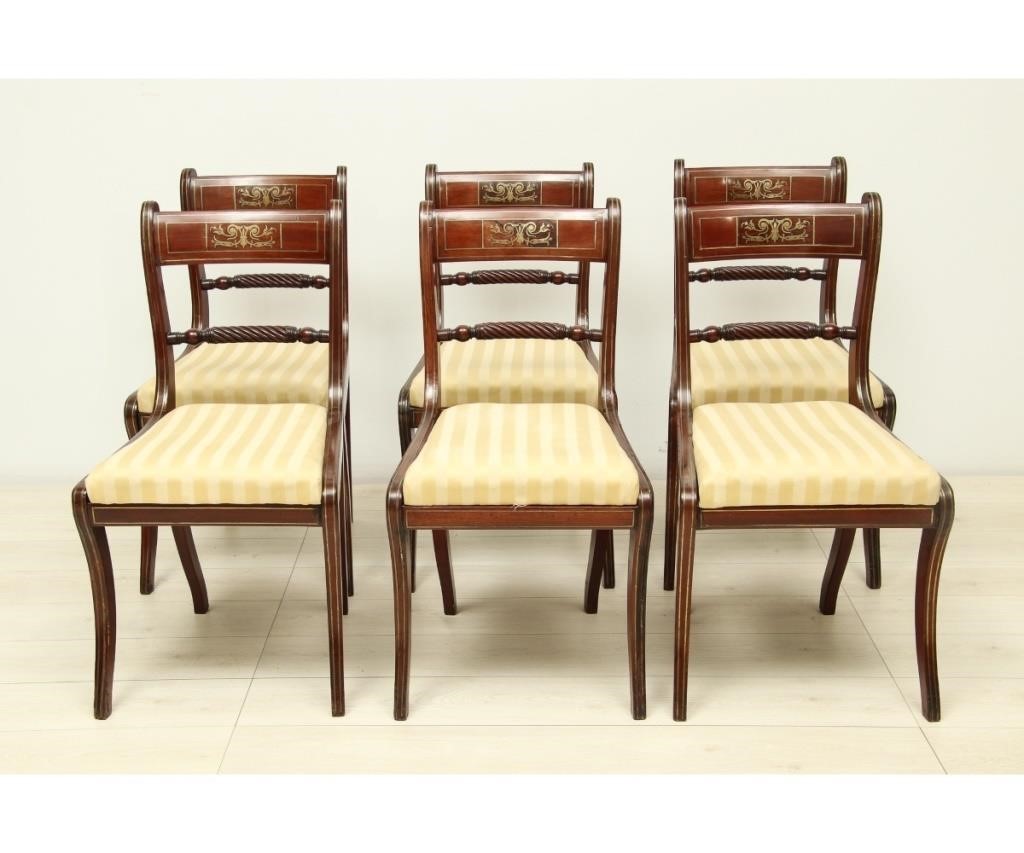 Appraisal: Set of six English Regency sabre leg side chairs circa