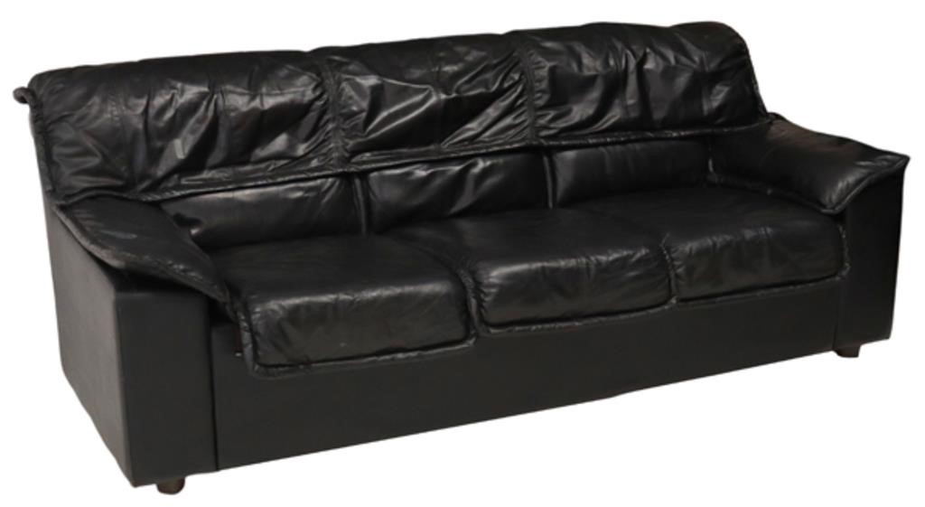 Appraisal: Danish mid-century modern sofa c s upholstered in black leather