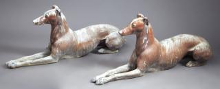 Appraisal: Pair of Large Lead Garden Figures of Recumbent Gre Pair