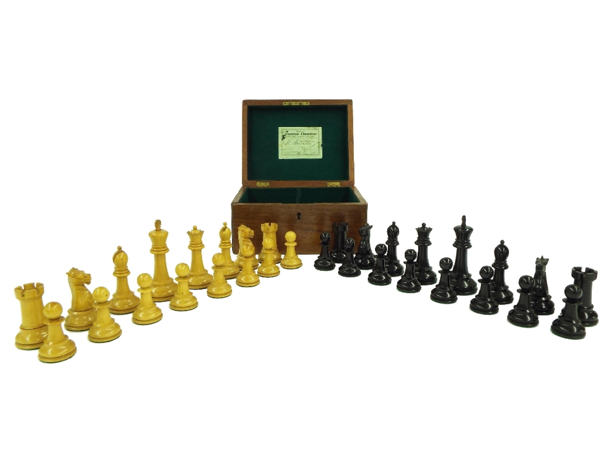 Appraisal: Early th century weighted Jaques Staunton wooden chess set both