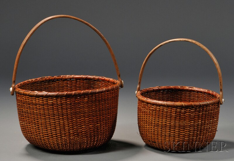 Appraisal: Two Asa Brown Contemporary Nantucket Baskets deep round red-stained baskets