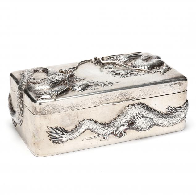 Appraisal: A Chinese Export Silver Box with Dragons Mark of Zee