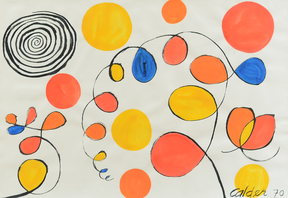 Appraisal: CALDER Alexander American - Untitled Spiral and Flowers Gouache on