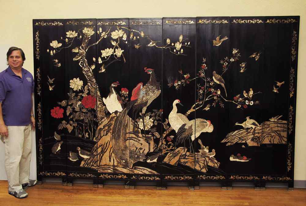 Appraisal: LARGE CHINESE PANEL COROMANDEL SCREEN Bold and metallic colors and