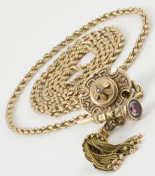 Appraisal: Victorian Gold Slide Necklace with Watch Fob the chain of